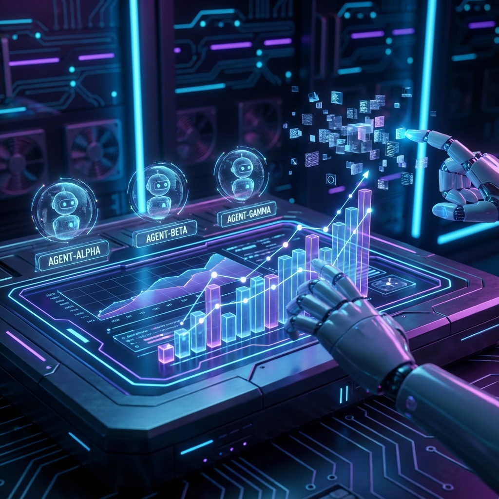 Agentes de IA de MIAP trabajando en panel holográfico